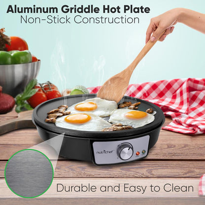 Electric Crepe Maker - Quick Cooking, Nonstick 12" Aluminum Griddle