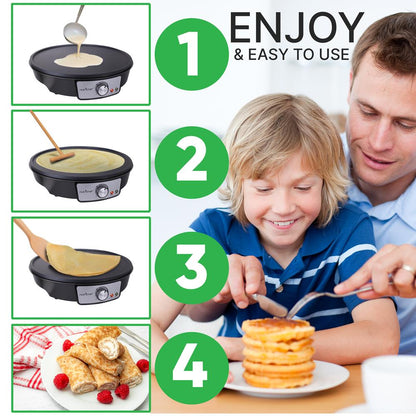Electric Crepe Maker - Quick Cooking, Nonstick 12" Aluminum Griddle