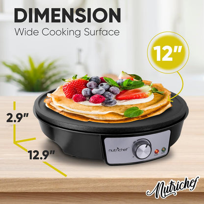 Electric Crepe Maker - Quick Cooking, Nonstick 12" Aluminum Griddle