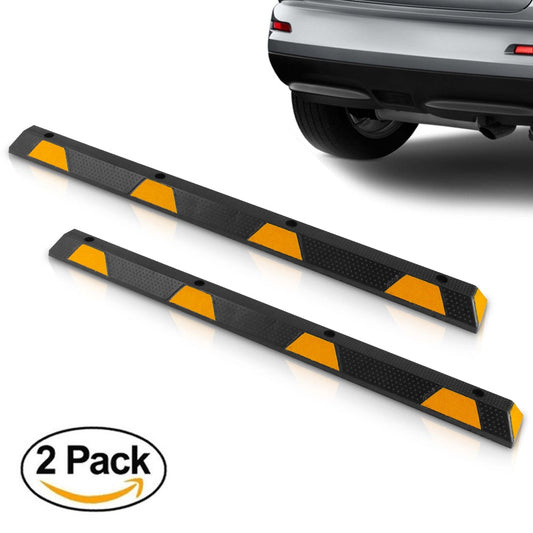 72" Heavy-Duty Rubber Wheel Stops, Reflective Strips, Pack of 2