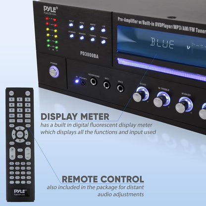 4-Channel Bluetooth Amplifier 3000W Peak, CD/DVD Player, FM Radio