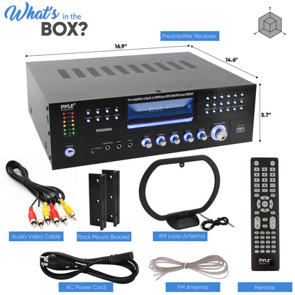4-Channel Bluetooth Amplifier 3000W Peak, CD/DVD Player, FM Radio