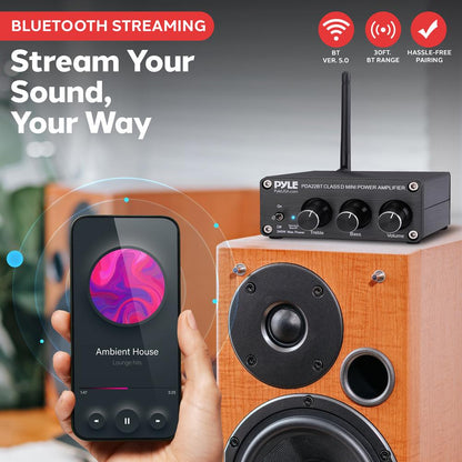 200W Bluetooth 5.0 Stereo Amplifier - Compact Mini Receiver with Bass Control