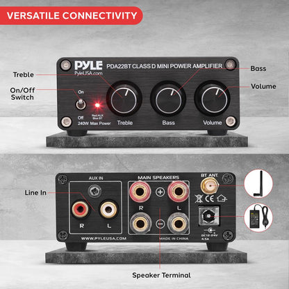 200W Bluetooth 5.0 Stereo Amplifier - Compact Mini Receiver with Bass Control