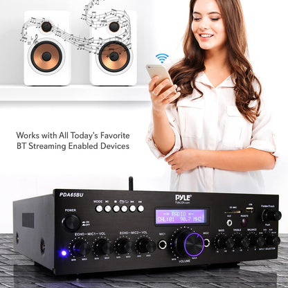 200W Bluetooth Stereo Amplifier - Wireless Streaming, Dual Channel, Compact