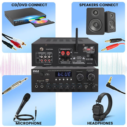 Stereo Amplifier with Bluetooth, 300W HiFi Sound, Metal Panel