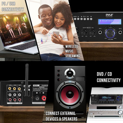 Wireless Microphone Amplifier 200W Bluetooth Streaming Dual Mic Inputs