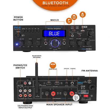 Wireless Stereo Amplifier 200W Bluetooth HDMI/FM Radio LCD Display