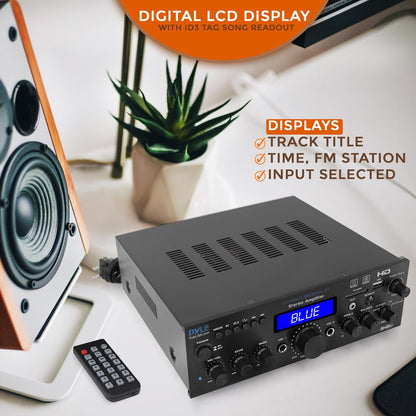 Wireless Stereo Amplifier 200W Bluetooth HDMI/FM Radio LCD Display