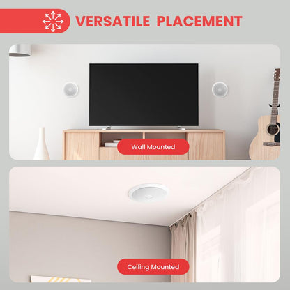 6.5" In-Wall/Ceiling Speakers Pair, 250W, Titanium Tweeter, Flush Mount