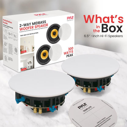 6.5" Ceiling Speaker Pair - Hi-Fi Sound, Glass Fiber Cone, White