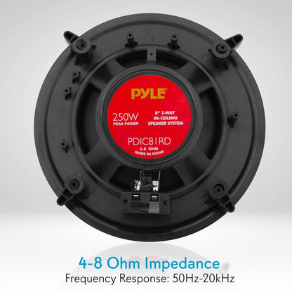8" Ceiling Speakers Pair, Easy Install, 250W, Flush Mount