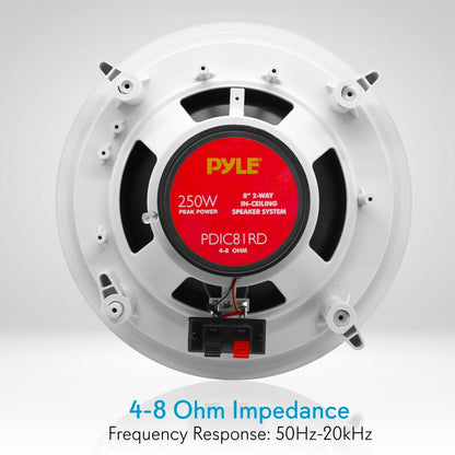 8" 250W Flush Mount Speakers, 2-Way Stereo, Polymer Tweeter, White (4 Pack)