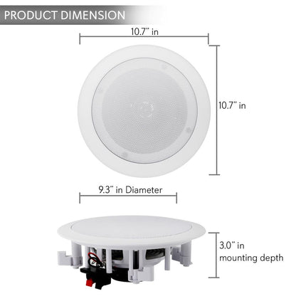 8" Bluetooth Ceiling Speakers 250W Polypropylene Cone Flush Mount
