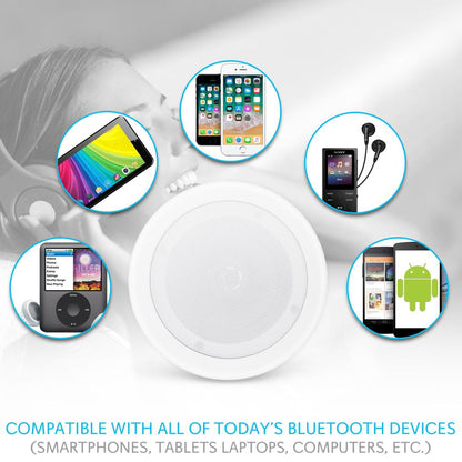 8" Bluetooth Ceiling Speakers 250W Polypropylene Cone Flush Mount