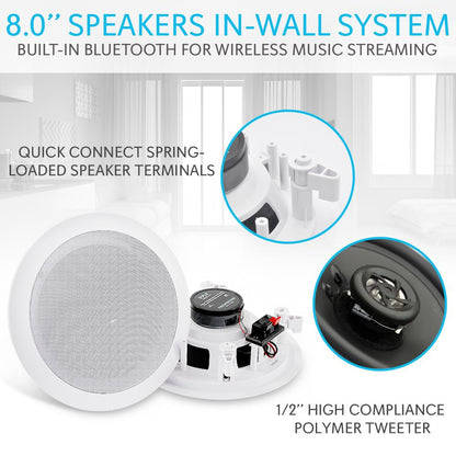8" Bluetooth Ceiling Speakers 250W Polypropylene Cone Flush Mount
