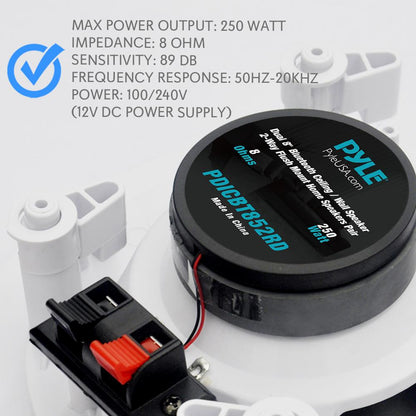 8" Bluetooth Ceiling Speakers 250W Polypropylene Cone Flush Mount