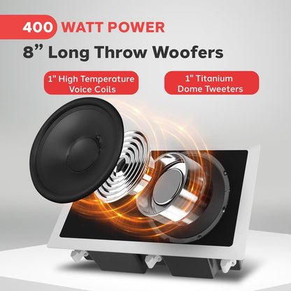 Ceiling Wall Speaker 400W Deep Bass 8" Woofer Flush Mount White