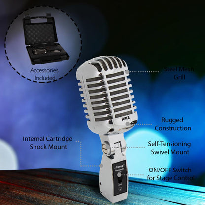 Retro Dynamic Vocal Microphone - High Clarity - Die-Cast Metal - Silver
