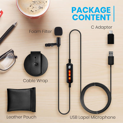 USB Lavalier Microphone - Clear Sound, Copper Shield, Omnidirectional