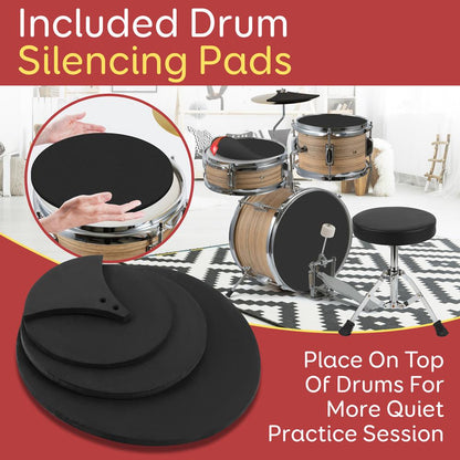 Kids Drum Set, Beginner-Friendly, Metallic Finish, Natural