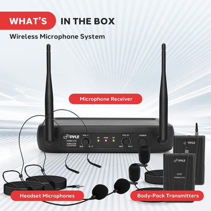 Dual Channel Wireless Mic System - Clear Sound, VHF, 2 Lavalier & Headset