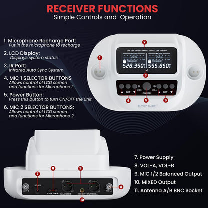 Wireless Mic System 160ft Range Rechargeable UHF Receiver 100 Channels