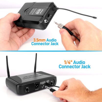 2 Channel Wireless Mic System - Portable UHF, 160' Range, 2 Headsets, 2 Lavalier