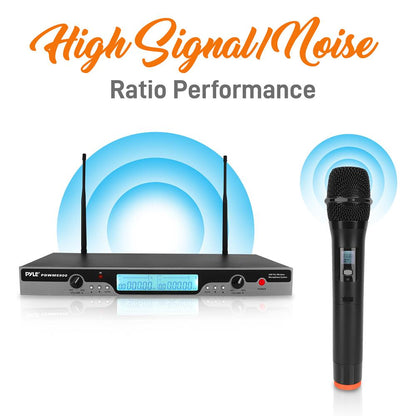 Dual UHF Wireless Microphone System 200' Range LCD Display Rack Mountable