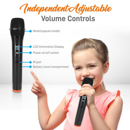 Dual UHF Wireless Microphone System 200' Range LCD Display Rack Mountable