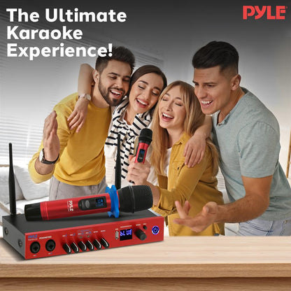 UHF Wireless Microphone System 165ft Range Bluetooth Red