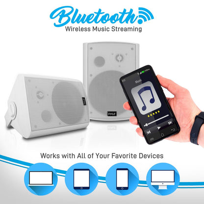 6.5" Waterproof Bluetooth Speakers, Deep Bass, White (2 Pack)