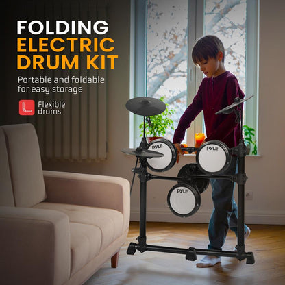 Electronic Drum Set, Realistic Sound, 4 Quiet Mesh Pads, USB MIDI