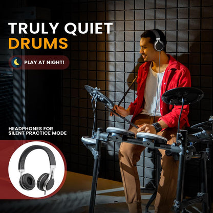 Electronic Drum Set, Realistic Sound, 4 Quiet Mesh Pads, USB MIDI