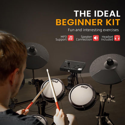Electronic Drum Set, Realistic Sound, 4 Quiet Mesh Pads, USB MIDI