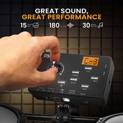 Electronic Drum Set, Realistic Sound, 4 Quiet Mesh Pads, USB MIDI