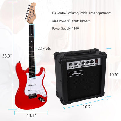 Electric Guitar Kit for Beginners, 6-String, Paulownia Wood, Red