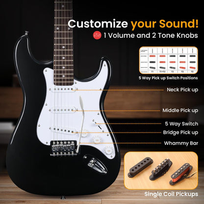 6-String Electric Guitar Kit, Enhanced Sound, Paulownia Wood, Black