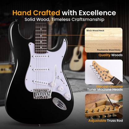6-String Electric Guitar Kit, Enhanced Sound, Paulownia Wood, Black