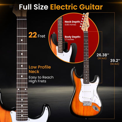 Electric Guitar Kit, Beginner Bundle, Paulownia Wood, Sun Burst
