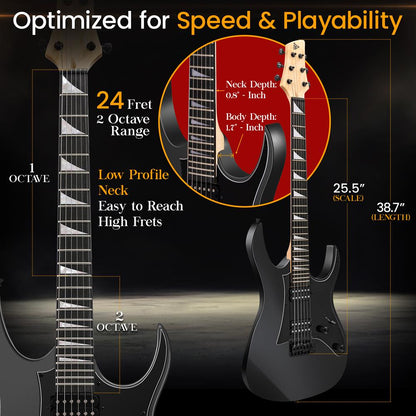 Electric Guitar Kit, Fast Play, Dual Humbucker, Solid Paulownia, Black Matte