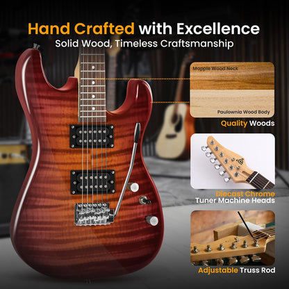 Electric Guitar Set with Amp, Full Size, 6-String, Glossy Finish