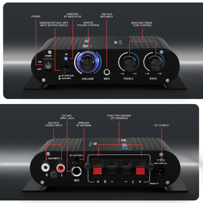 Portable Bluetooth Audio Amplifier with RCA and AUX