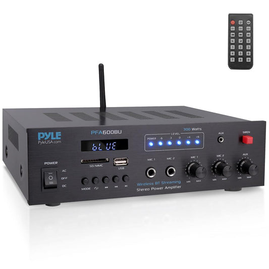 300W Bluetooth Karaoke Amplifier - Wireless Streaming, 2 Mic Inputs, Blue