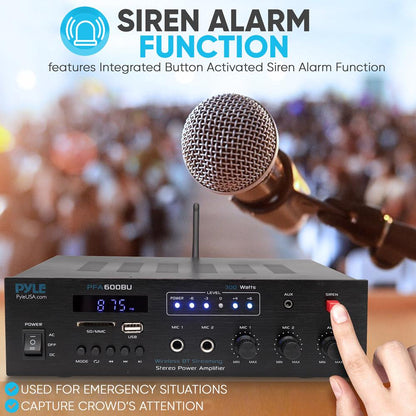 300W Bluetooth Karaoke Amplifier - Wireless Streaming, 2 Mic Inputs, Blue