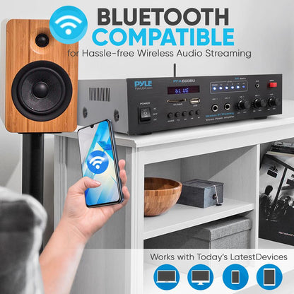 300W Bluetooth Karaoke Amplifier - Wireless Streaming, 2 Mic Inputs, Blue