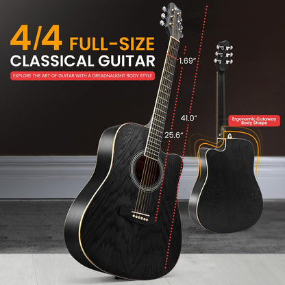 Acoustic Guitar Kit 41" Cutaway Ashtree Top Matte Finish with Gig Bag