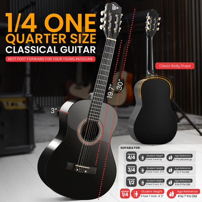 Acoustic Guitar Kit, Perfect for Beginners, 30" Wood, Black Matte