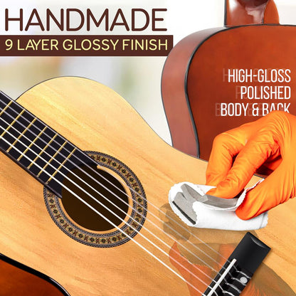 Beginner 6-String Acoustic Guitar Kit, Junior Size, Gloss Finish, Natural