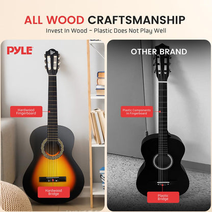 Beginner Acoustic Guitar Kit, 34" Sunburst, All Wood, Kids/Adults